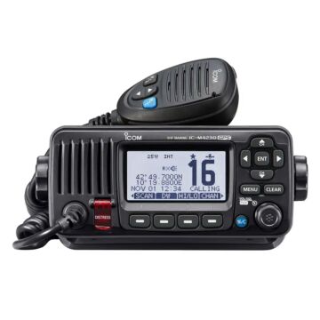 IC-M423GE Marine (w/GPS) VHF radio incl.  INT/Basel channels, ATIS, DSC, IPX7 (with DC cable / Mobile bracket / Knob bolt / Mic hanger)